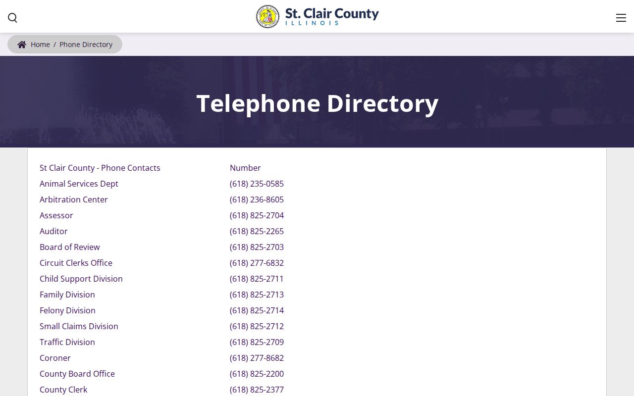 St. Clair County criminal record agency phone directory