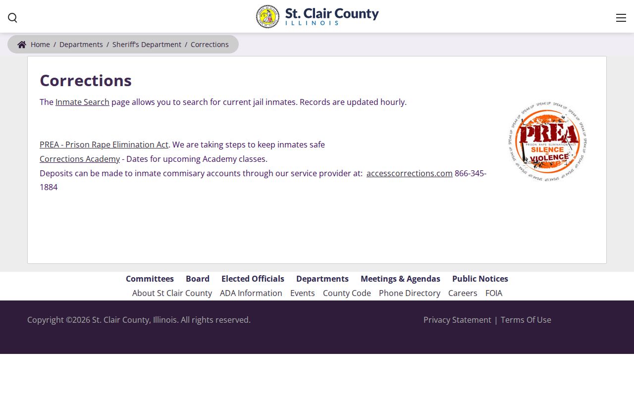 St. Clair County arrest lookup hourly inmate search
