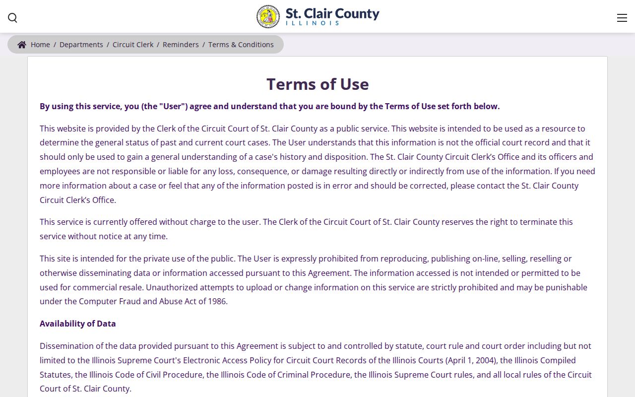 St. Clair County criminal court search limitations