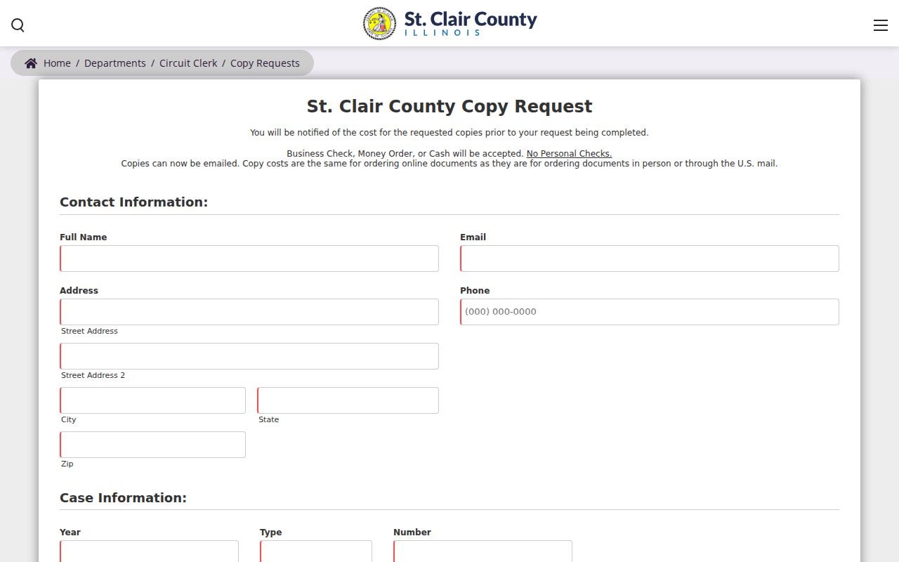 St. Clair County criminal court copy request form