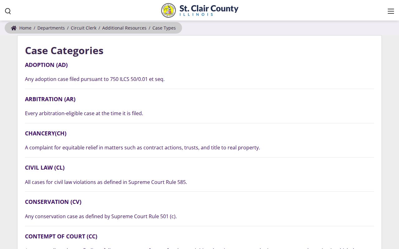 St. Clair County criminal court case categories